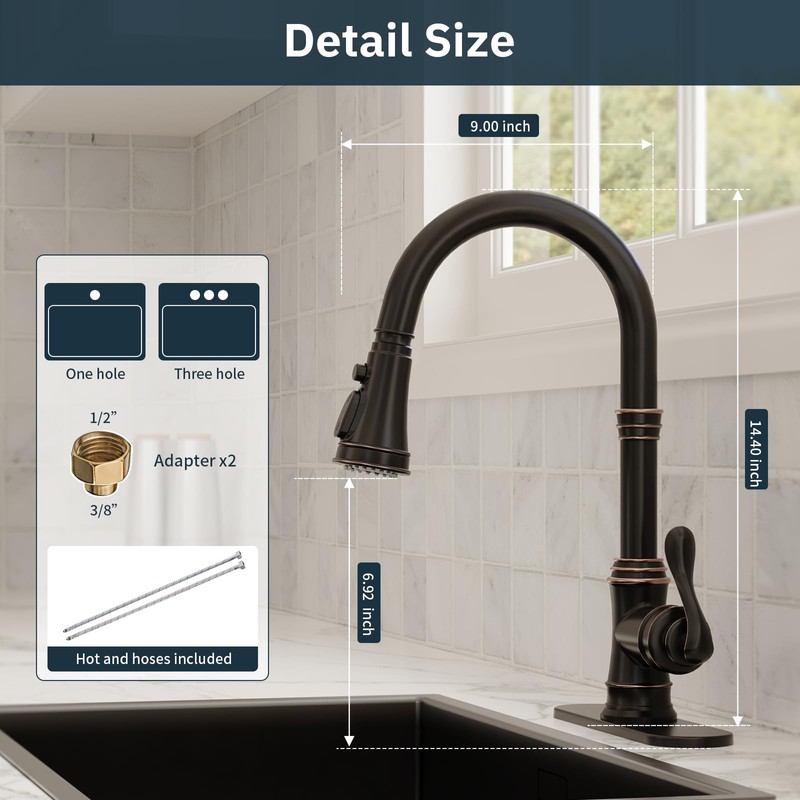 BWE Solid Brass Kitchen Faucet, Oil Rubbed Bronze Kitchen Sink
