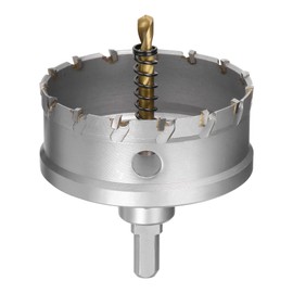 sourcing map 80mm Carbide Hole Cutter, Hole Saws for Stainless Steel Sheet Metal, Non-Slip Triangular Shank Limit Step, with Titanium Coated Center Drill