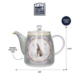 London Pottery Classic Ceramic Bell -shaped Teapot, 1 Litre (33.8 Fl oz), Hare Cocoon, Stainless Steel Tea Infuser, English Style Tea Pot for Afternoon Tea