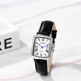JewelryWe Women Square Leather Watches: Analog Easy Read Quartz Wristwatch Simple Elegant Casual Dress Watch
