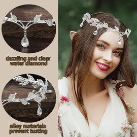 Yuqilin Elf Crown Tiara Elf Headpiece Leaf Crystal Crown Elf Cosplay Fairy Costume Women's Headband Tiara for Women Girls Cosplay Renaissance Bride Bridesmaids, Metal, 0