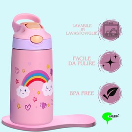 CODiLLO Kids Stainless Steel Water Bottle with Straw BPA Free Thermos Flask 480ml Leakproof Thermos Flask - Hot / Cold Reusable Water Bottle - Camping School