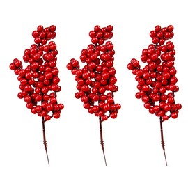 LIOOBO Artificial Red Berry Stems: 3 Pack Red Berry Picks, 8.6 Inch Burgundy Red Berry Picks, Christmas Tree Decorations, Holly Berries Branches for Wedding Christmas Party Decor