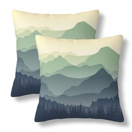 BEITUOLA Green Mountains Throw Pillow Covers 18x18 Set of 2 Foggy Forest Decorative Pillow Covers Misty Pine Tree Outdoors Pillowcase Cushion Case Farmhouse Home Decor for Sofa Couch Bed Bedroom