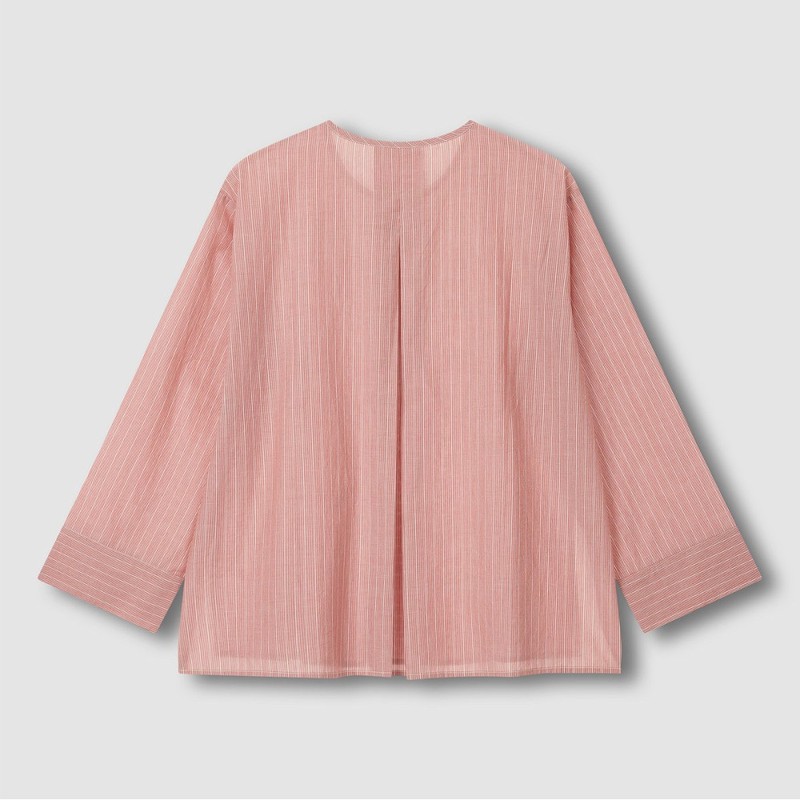 JAJU [JAJU] Women's Pure Cotton Long Sleeve Pajama Shirt_Dark Brick