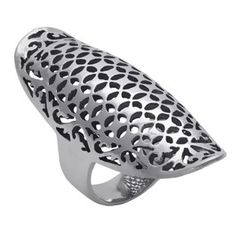 Silverly Women's 925 Sterling Silver 45 mm Open Filigree Floral Oval Pattern Long Armour Ring