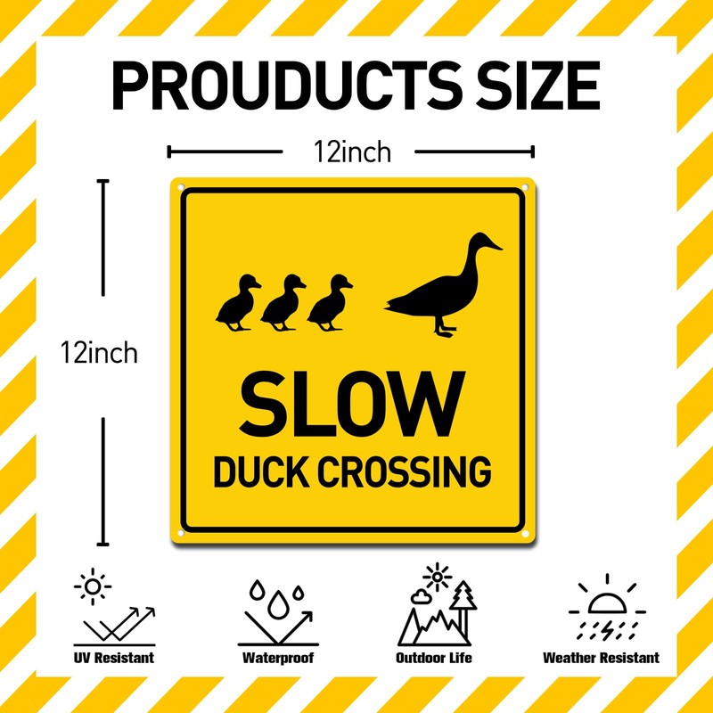 BTHUKO Slow: Duck Crossing Silhouette 12" X 12", Funny Novelty