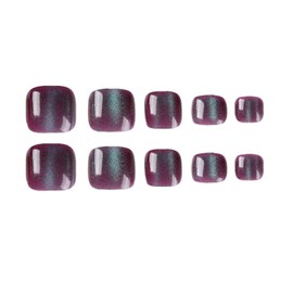 Cat Eyes Press on Toes Nails,Full Cover Fake Toenails Acrylic Toe Nails Press on Glitter Toenail Press ons Artificial Toe Nails Glue on Toenails for Women 24 Pcs - A2