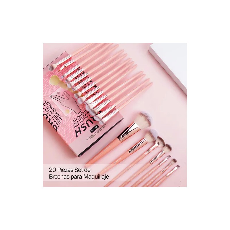 Brochas De Maquillaje Kit 20 Pcs Para Maquillaje Profesional Rosa