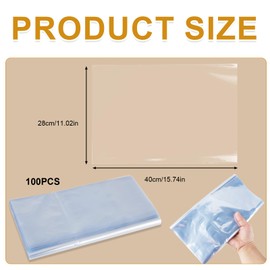 100Pcs Heat Shrink Wrap Bags 28×40cm, Clear PVC Shrink Wrap Film for Packaging, Transparent High Shrinkage Waterproof Bags for Electronics, Cosmetics, Hardware, Gifts, Dustproof Protective Use