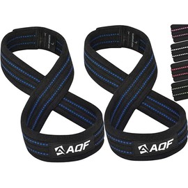 AQF Figure 8 Lifting Straps, Anti Slip Gym Wrist Supports for gym, Powerlifting, Weightlifting, Deadlifting, Heavy Duty Gym Straps, Ideal Lifting Straps for Strength Training (Black & Blue, M)