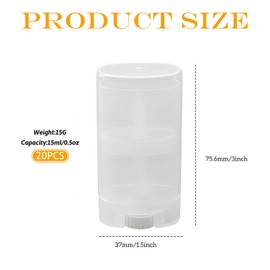 Ericotry 20PCS 15ml/0.5oz Empty Clear Plastic Oval Lipstick Tubes Refillable DIY Homemade Deodorant Container Vials Aromatherapy Heel Balm Holder Oval Lipstick Lip Balm Gloss Case