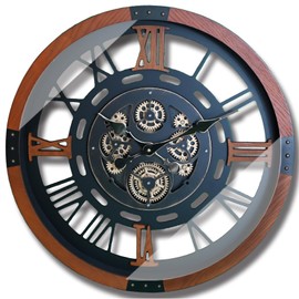 TICKGEAR Original Moving Gear Large Wall Clock 24" Battery-Operated (Mahogany Color, 24inch)