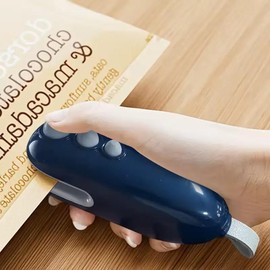 Mini Bag Sealer with Cutter, USB Rechargeable, Portable Handheld Heat Sealer for Keeping Food Fresh and Snacks Crispy, with Magnetic Base - Color: Blue