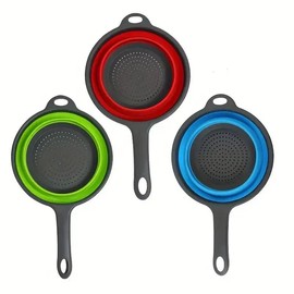 1 Pack Kitchen Foldable Silicone Strainer Colanders, Collapsible Colanders with Handles, Space-Saver Folding Strainer Colander for Draining Pasta, Vegetable (Green and Red and Blue) - Color: blue