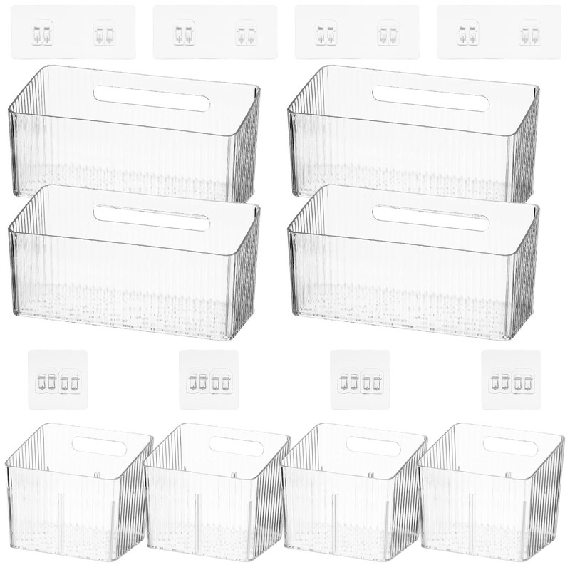 8 PCS Clear Cabinet Door Organizer Bins with Adhesive Hooks,