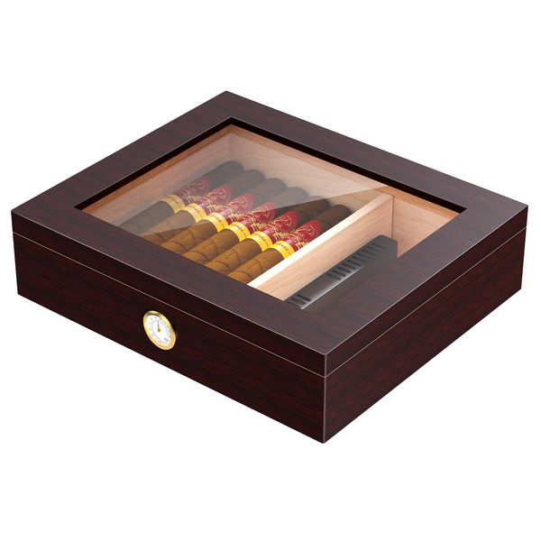 Handmade Cigar Humidor, Cedar Cigar Desktop Box with Humidifier and