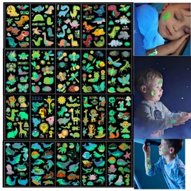 Lehuan 20 Sheets Luminous Tattoo Stickers for Kids, Mixed Style Temporary Cartoon Tattoo, Glow In The Dark Tattoos for Boys and Girls (Pattern 2)