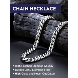 Bandmax 10MM Cuban Link Chain for Men Women Chunky Shining Silver Tone Stainless Steel Diamond Cut Franco Curb Link Chain Choker Necklaces 18 Inch Short Big Neck Chains