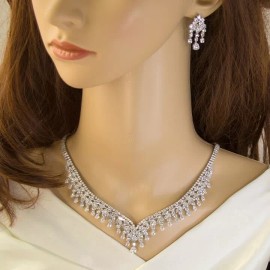 Unbranded Clear Cubic Zirconia Necklace Bracelet and Earrings Rings Bridal Set.