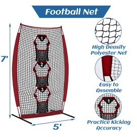 Doubleriver Football Throwing Target Net - 5X7FT Quarterback Training with 3 Pockets Heavy-Duty Fiberglass Poles & Polyester Portable Accuracy Practice for Backyard/Team Drills/Youth Players