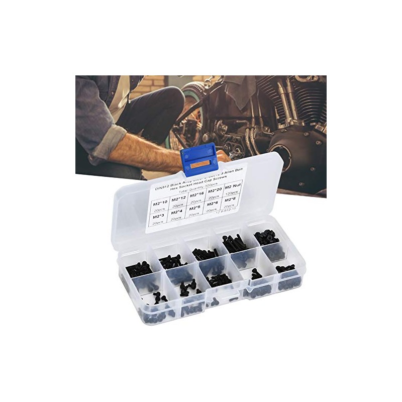 300pcs M2 x 3-20mm 12.9 Grado Hexagonal Negro Tornillo Tornillo