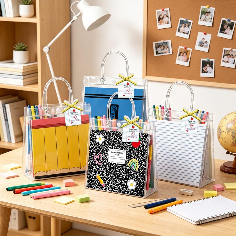 24 Pack Back to School Gift Bags Bulk, Clear PVC