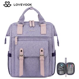 LOVEVOOK Christmas Laptop Backpack with USB Port and Small Bag for Women - Stylish Work Bag for Teacher, Nurse, Travel - Color: Purple-Pink, Size: 17.3" - 12"L x 5.7"W x 18.5"H
