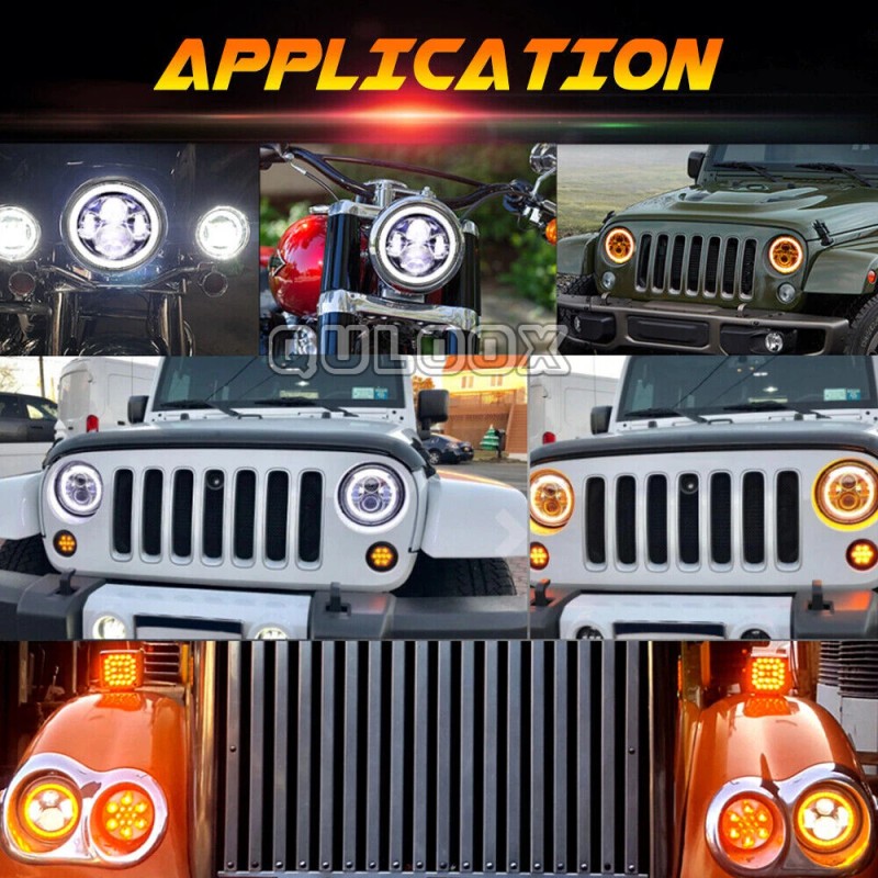 QULOOX Pair 7" Inch Round LED Headlights Hi/LO Sealed Beam