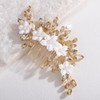 Teyglen Champagne Crystal Rhinestone Hair Comb with White Flower Hair