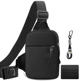 Men's Shoulder Bag, Chest Bag with Card Holder and Key Ring, Waterproof Crossbody Bag for Men, Compact and Lightweight, Suitable for Outdoor Activities, Travel and Everyday Use, black