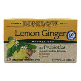 Bigelow Tea Lemon Ginger Plus Probiotics Herbal Tea Bags, 18 Count Box (Pack of 1) Caffeine Free Herbal Tea, 18 Tea Bags
