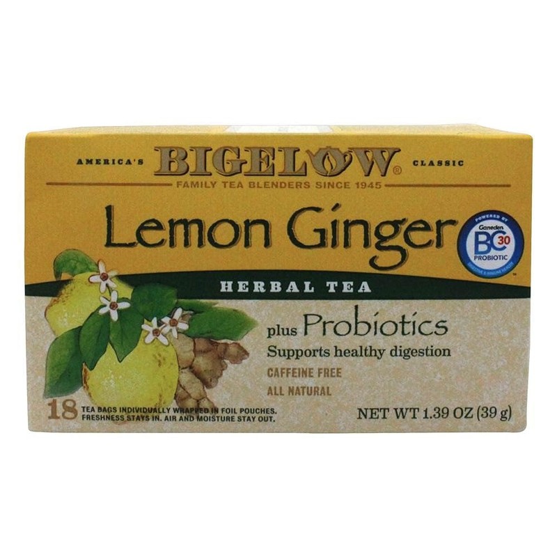 Bigelow Tea Lemon Ginger Plus Probiotics Herbal Tea Bags, 18