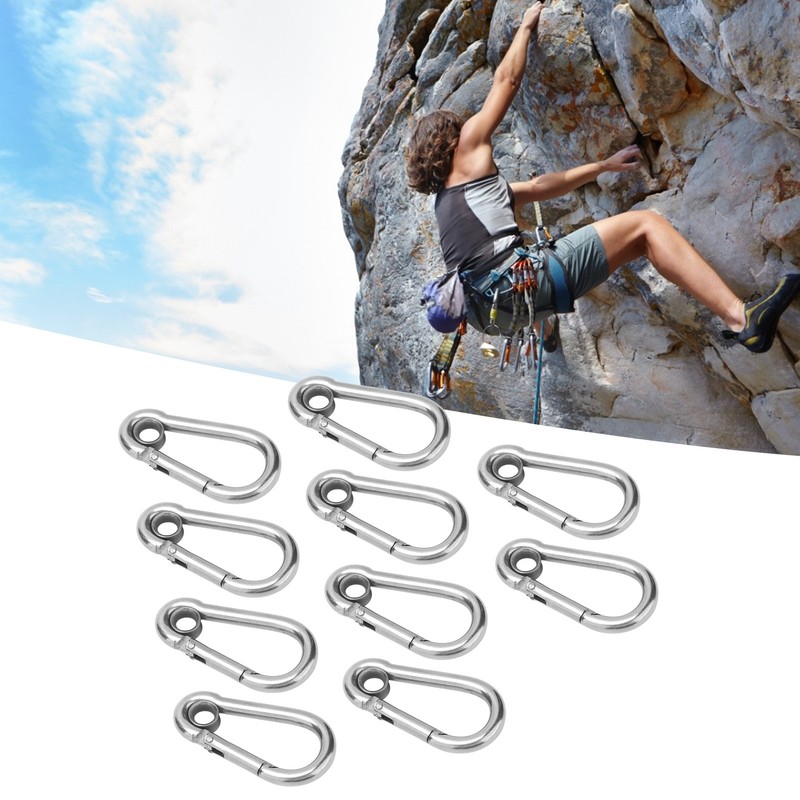 10Pcs Snap Hook Stainless Steel Safety Rope Spring Carabiner Hanging