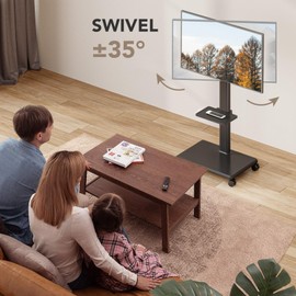 AX WABER Universal Floor TV Stand, Portable Rolling Floor TV Mount with Wheels, 80 Degree Swivel Height Adjustable for 27 to 65 Inch LCD LED OLED TVs, Holds up to 88 lbs Mobile TV Cart