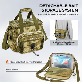 KastKing BaitSpace Fishing Tackle Bag With 4 Tackle Boxes & Removable Bait Binder, Water-Resistant Tackle Storage, Durable Fishing Gear, Adjustable Shoulder Strap