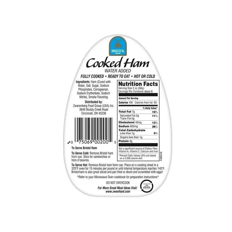 Bristol Smoke Flavor Cooked Ham 16 oz ( Pack of