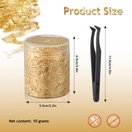 Gold Leaf Flakes with Tweezers,10g Metallic Gold Foil Flakes for Resin, with Tweezers, Imitation for Nail Art, Crafts, Slime, Painting, Jewelry Making, DIY Craft Supplies