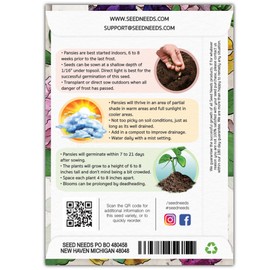 Seed Needs, Rococo Pansy Seeds - 600 Heirloom Seeds for Planting Viola Germania - Colorful Blooms for an Outdoor Flower Garden, Attracts Pollinators (5 Packs)