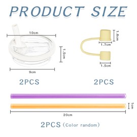 Pack of 2 cup lids, 2 straw plugs and 2 straws, cup accessories, leak-proof cup lids, dustproof straw plugs, reusable