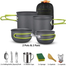 DUOJIN Camping Cookware Set with Stove for 1-2 People Outdoor Camping Cooking Set Portable Cooking Equipment Utensils for Camping Trekking Hiking Picnic BBQ Traveling