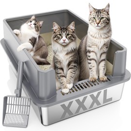 Extra Large Stainless Steel Litter Box with Lid, XXXL XXL Metal Litter Box for Big Cats & Kitty, 28”L x 20”W x 12”H Enclosed Cat Litter Boxes, Never Absorbs Odors, Anti-Urine Leakage, Easy Cleaning