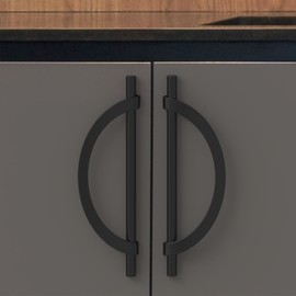 Alzassbg 6 Pack Matt Black Cabinet Pulls, 7-1/2 Inch(192mm) Hole Centers Half Moon Kitchen Hardware Cabinet Handles for Cabinets AL3902MB