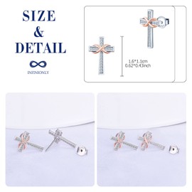 INFINIONLY Kreuz Ohrringe für Damen und Mädchen, 925 Sterling silber ohrringe, Das silberne Kreuz Ohrstecker passt zum mini rose gold unendlichkeitssymbol, Eingelegt Zirkon, Farbgalvanischer Prozess