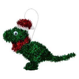 VFM e-Store - Christmas Tree Decoration Tinsel Dinosaur X 1 Stocking Filler Xmas Present Celebration Festive Winter Ornaments - 15cm x 15cm Green Dinosaur 15cm