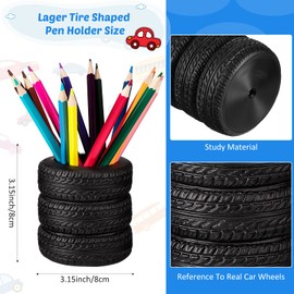 2 Pieces Tire Shaped Planter Pen Holder Air Plant Pot Pencil Holder Desk Organizer Accessories Pen Holder Tire Shaped Plastic Black Pen Stand for Home, Office, Tabletop, Desk, Pen, Pencil Organizer