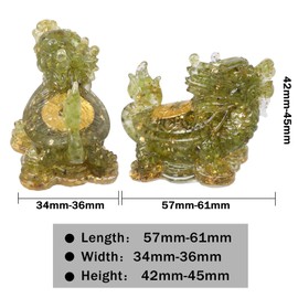 Nupuyai 2pcs Olivine Peridot Crystal Stone Animal Statue Gold Coin Dragon Turtle Figure Set, Resin Stones Figurine Lucky Feng Shui Wealth Ornament Home Office Decor