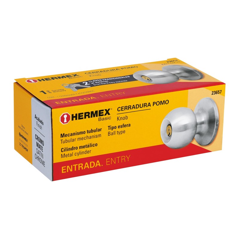 Hermex Basic BALT-CM-EP, Cerradura pomo, entrada, tubular, cromo mate