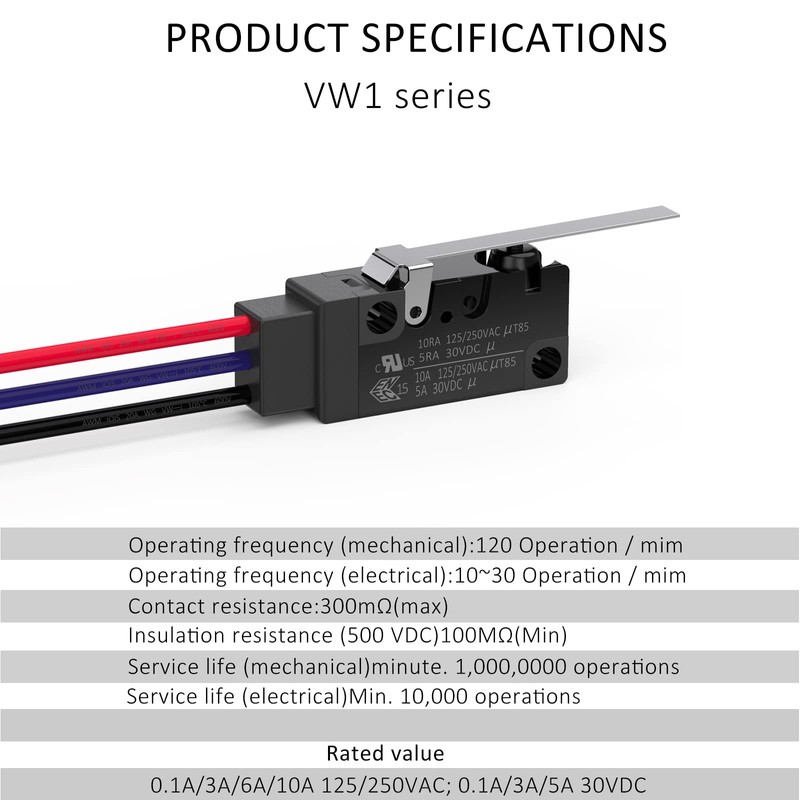 DIYhz Waterproof Micro Switch Long Straight Hinge Lever with Line