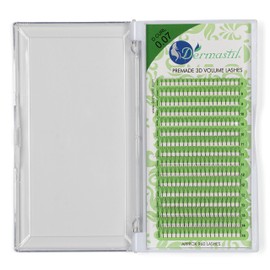 Dermastil 3D Premade Handmade Volume Eyelashes, Ready-to-Use Fan without Knots, D Curl, Thickness 0.07 mm, for Eyelash Extension, PBT, Vegan, 16 Strips (14 mm)